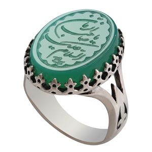 انگشتر نقره عقیق مردانه ملک زیور مدل رکاب سرنیزه طرح حکاکی السلام علیک یا صاحب الزمان کد 447