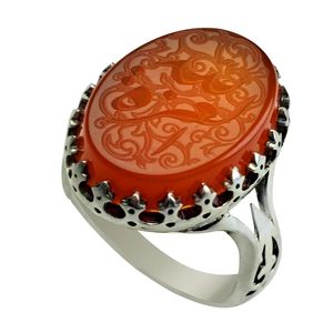 انگشتر نقره عقیق مردانه گالری هویار مدل سرنیزه طرح حکاکی