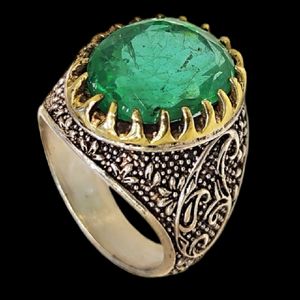 انگشتر نقره مردانه مدل زمرد برزیلی کد 300