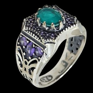 انگشتر نقره مردانه مدل سنگ زمرد مخراج آمیتیست کد 640033