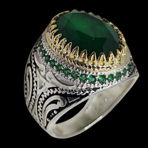 انگشتر نقره مردانه مدل سنگ زمرد مخراج کاری رکاب دست ساز کد 6100