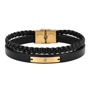 دستبند طلا 18 عیار مردانه با بند چرمی لیردا مدل حرف r کد 121892
