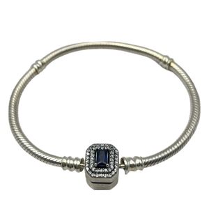 دستبند نقره زنانه پاندورا مدل blue gem rectangular bracelet 5926