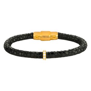 دستبند چرم و طلا 18 عیار زنانه کیا گالری مدل bm295