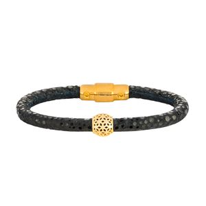 دستبند چرم و طلا 18 عیار زنانه کیا گالری مدل bm303