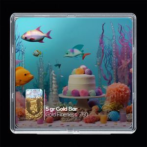 شمش طلا 18 عیار مدوپد مدل کیک و ماهی کد sg10656