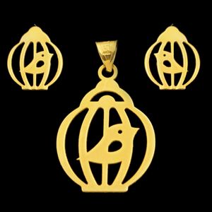 نیم ست طلا 18 عیار دخترانه طلای مستجابی مدل پرنده و قفس کد 67120