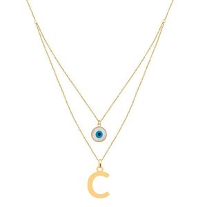 گردنبند طلا 18 عیار زنانه الن نار مدل حرف c و چشم نظر eln72905