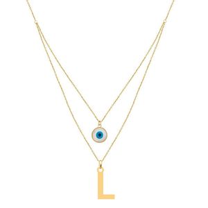 گردنبند طلا 18 عیار زنانه الن نار مدل طرح l و چشم نظر کد eln72914