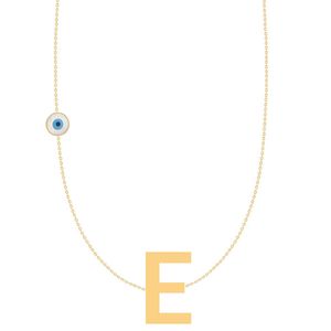 گردنبند طلا 18 عیار زنانه الن نار مدل طرح حرف e و چشم نظر eln72997