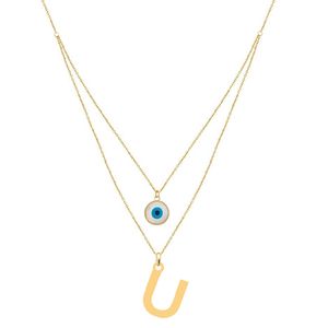 گردنبند طلا 18 عیار زنانه کرابو مدل حرف u و چشم نظر kr72923