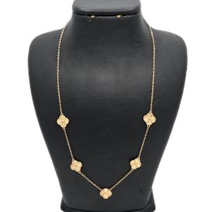 گردنبند طلا کم اجرت 18 عیار زنانه با زنجیر حلقه‌ای (فلامینگو) طلا و شمش برلیان مدل ونکلیف کد ۲