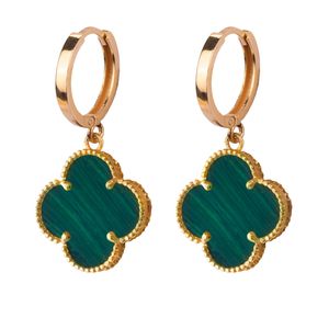 گوشواره حلقه ای طلا 18 عیار زنانه درنیتا گلد مدل ونکلیف سنگ مالاکیت کد 296xe