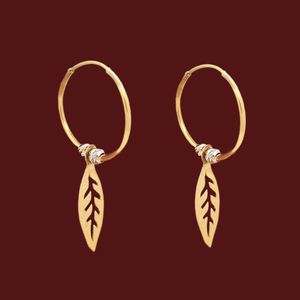 گوشواره حلقه‌ای طلا کم اجرت  18 عیار زنانه طلا و شمش برلیان مدل برگ