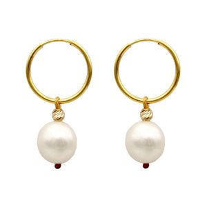 گوشواره حلقه‌ای طلا کم اجرت  18 عیار زنانه کاپانی مدل مروارید باروک کد kle026