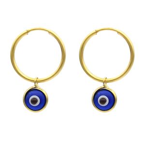 گوشواره حلقه‌ای طلا کم اجرت  18 عیار زنانه کاپانی مدل چشم نظر کد kle014
