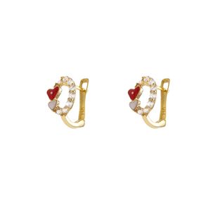 گوشواره طلا 18 عیار دخترانه ماوی گالری مدل بیضی نگینی و دو قلب