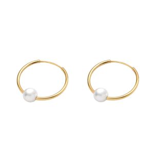 گوشواره طلا 18 عیار زنانه ماوی گالری مدل حلقه ای تک مروارید رز