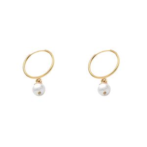 گوشواره طلا 18 عیار زنانه ماوی گالری مدل حلقه ای و مروارید 1