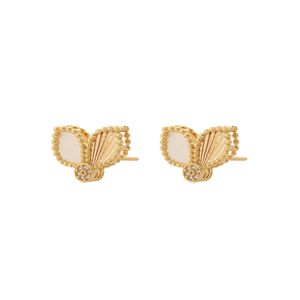 گوشواره طلا 18 عیار زنانه هور گالری مدل میخی گل پر و صدف ace997