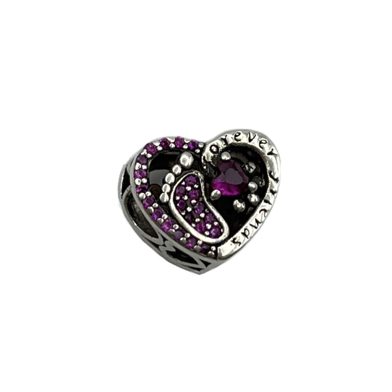 آویز گردنبند نقره زنانه پاندورا مدل love heart charm pink crystal 65360