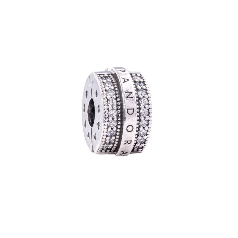 آویز گردنبند نقره زنانه پاندورا مدل sparkling pave lines logo clip 65263
