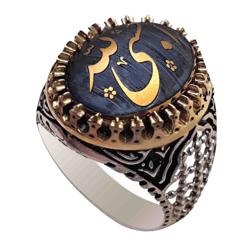 انگشتر نقره حدید مردانه ملک زیور مدل ضریح طرح حسبی الله کد 513
