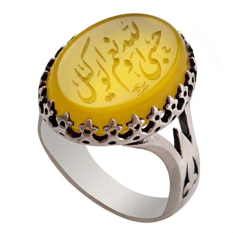 انگشتر نقره عقیق مردانه ملک زیور مدل سرنیزه طرح حکاکی حسبی الله و نعم الوکیل کد 467
