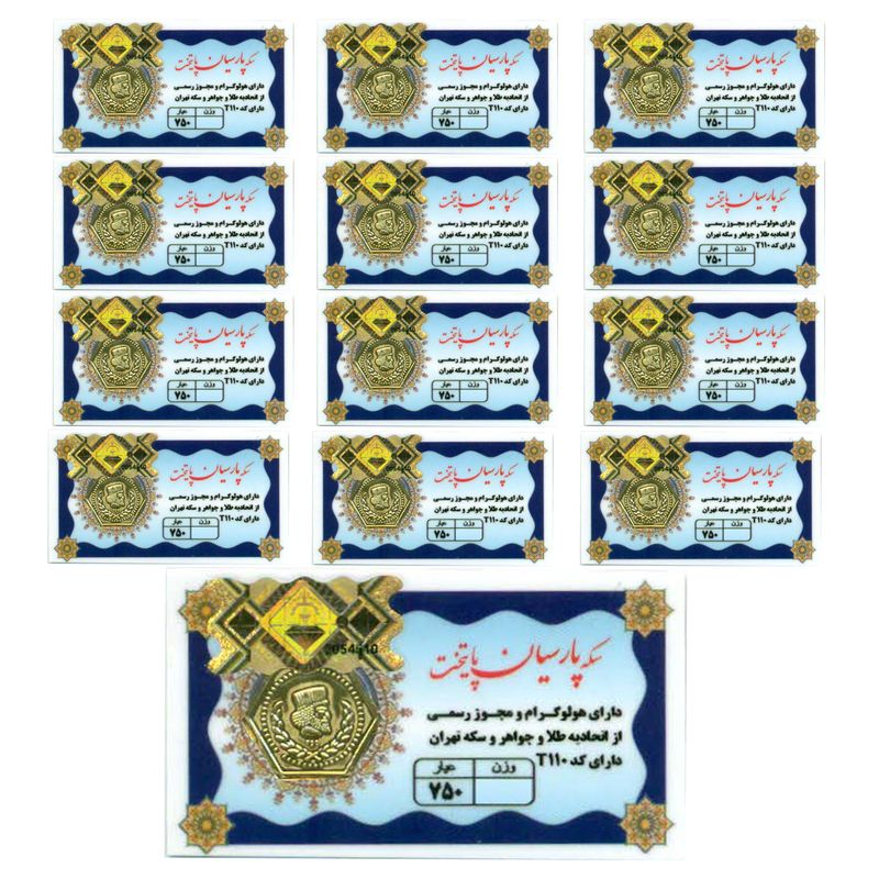 سکه طلا گرمی 18 عیار سرمد ایرانیان مدل پارسیان پایتخت t110 مجموعه 13 عددی