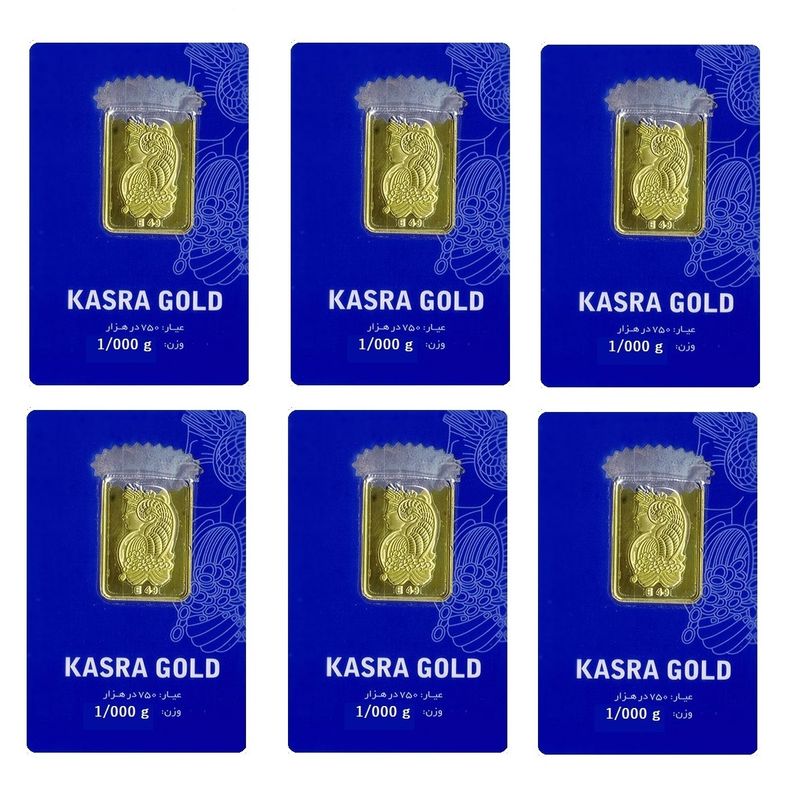 شمش طلا 18 عیار گالری طلای نجفپور مدل k 7.200  بسته شش عددی