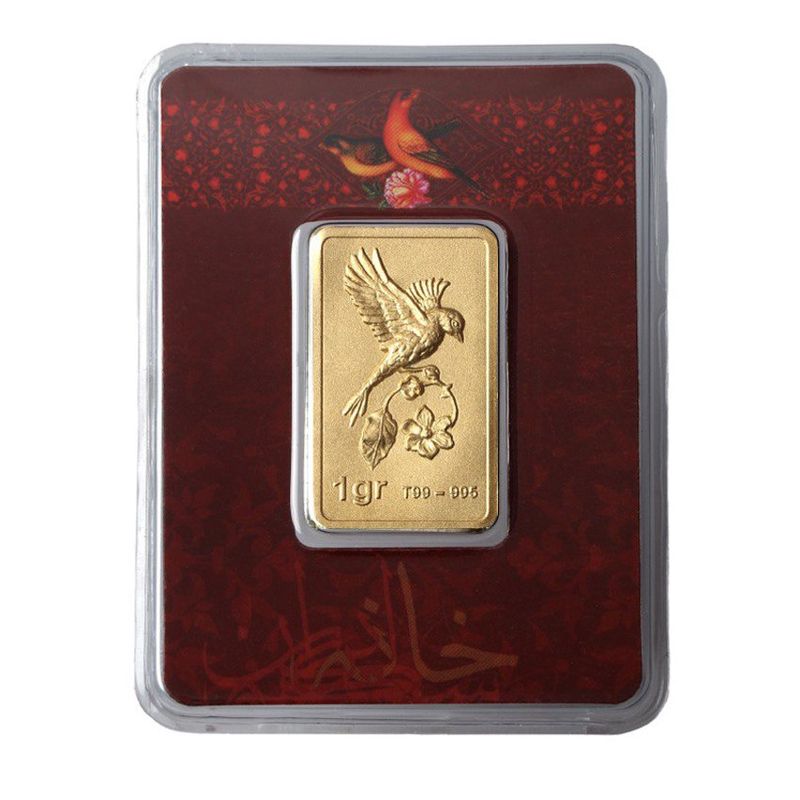 شمش طلا 24 عیار خانه سکه ایران مدل نقش برجسته  گل و بلبل