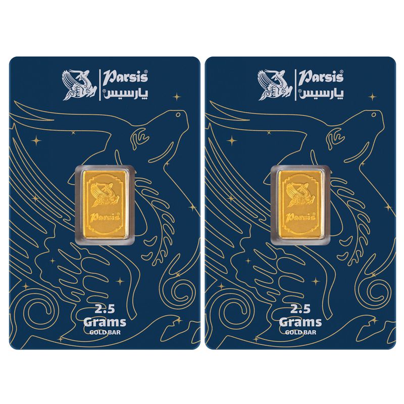 شمش طلا 24 عیار پارسیس مدل zarmehr 2.5 بسته 2 عددی