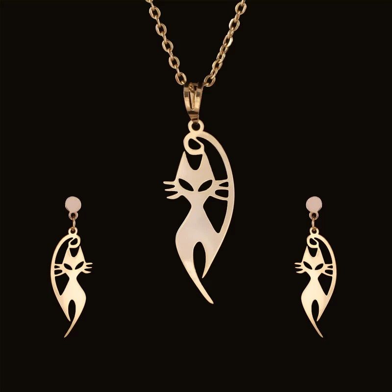نیم ست طلا 18 عیار دخترانه مدل گربه 564
