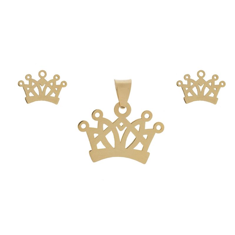 نیم ست طلا 18 عیار زنانه طرح تاج کد sg565