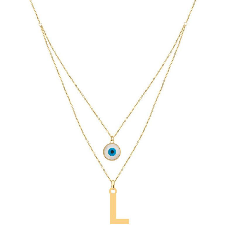 گردنبند طلا 18 عیار زنانه الن نار مدل طرح l و چشم نظر کد eln72914