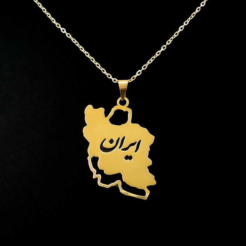 گردنبند طلا کم اجرت 18 عیار زنانه با زنجیر حلقه‌ای (فلامینگو) کاپانی مدل نقشه ایران کد kln114