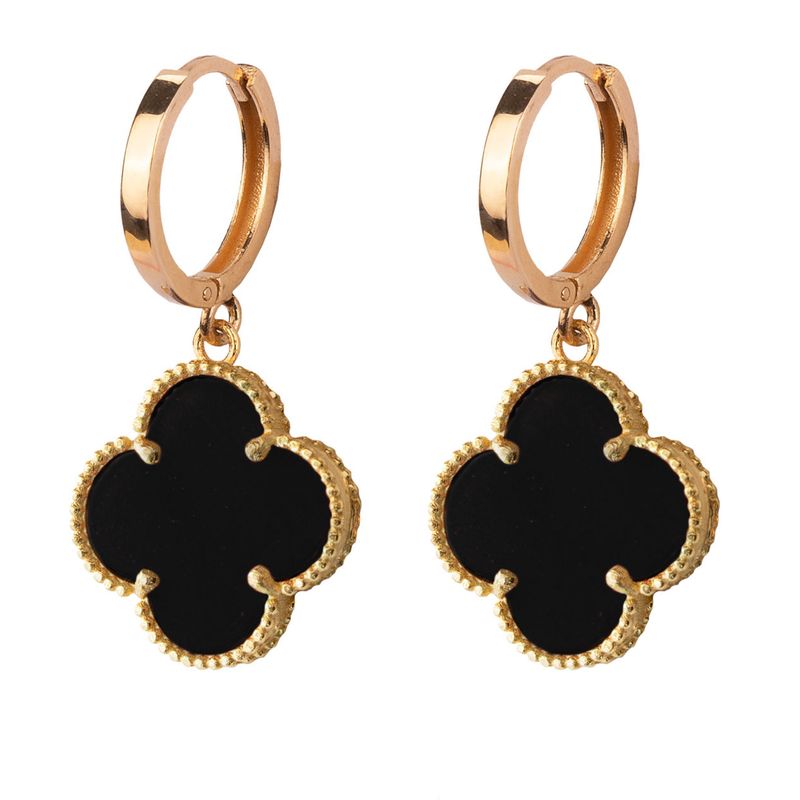 گوشواره حلقه ای طلا 18 عیار زنانه درنیتا گلد مدل ونکلیف سنگ اونیکس کد 297xe
