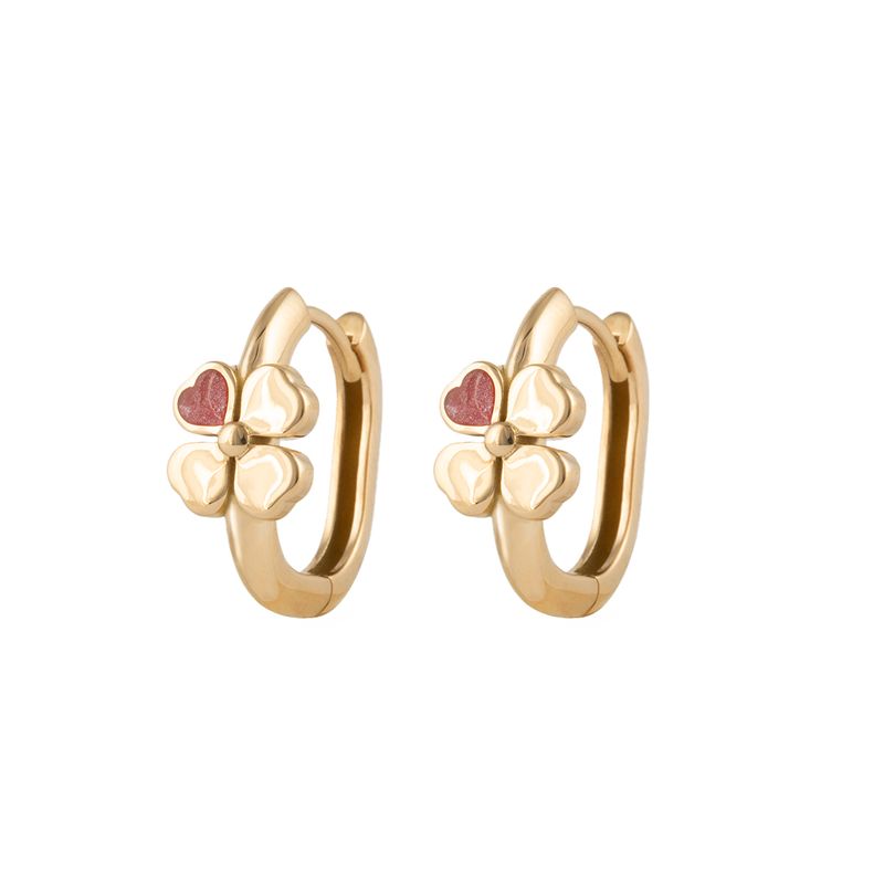 گوشواره حلقه‌ای طلا کم اجرت  18 عیار زنانه بان گالری مدل لاکی لاو