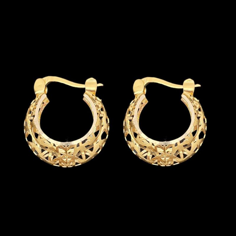 گوشواره حلقه‌ای طلا کم اجرت  18 عیار زنانه طلا و شمش برلیان مدل فیلگری