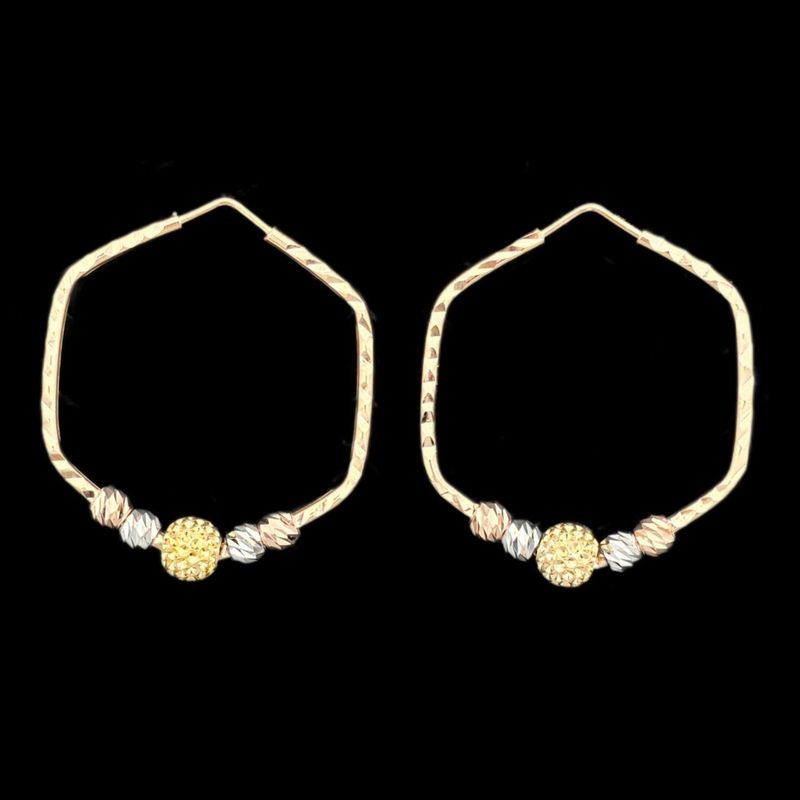 گوشواره حلقه‌ای طلا کم اجرت  18 عیار زنانه طلا و شمش برلیان مدل گوی