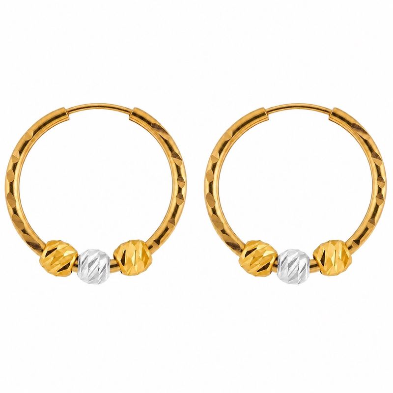 گوشواره حلقه‌ای طلا کم اجرت  18 عیار زنانه طلای علیمحمدی مدل سه گوی کد qwe657