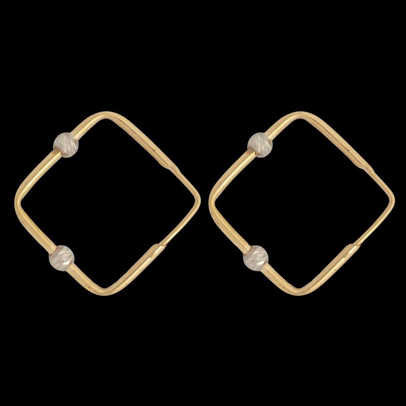 گوشواره حلقه‌ای طلا کم اجرت  18 عیار زنانه ناریا مدل چهار وجهی 2 گوی کد f26