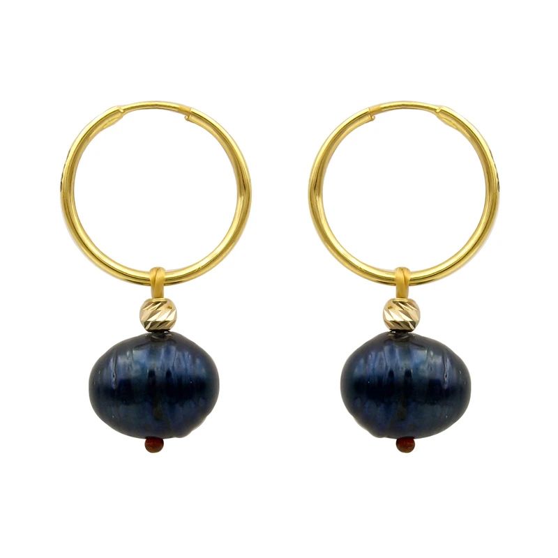 گوشواره حلقه‌ای طلا کم اجرت  18 عیار زنانه کاپانی مدل مروارید باروک کد kle027