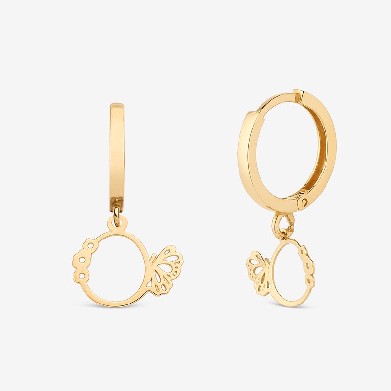 گوشواره حلقه‌ای طلا کم اجرت  18 عیار زنانه گالری طلا و جواهر هانی مدل گل و پروانه