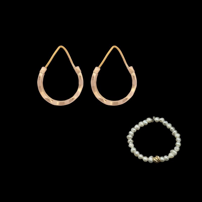 گوشواره حلقه‌ای طلا کم اجرت 18 عیار زنانه ناریا مدل اترنا کد s17 به همراه هدیه 30 سوتی انگشتر مروارید پرورشی