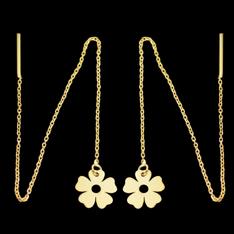 گوشواره طلا 18 عیار زنانه الن نار مدل بخيه اي گل کد en670176