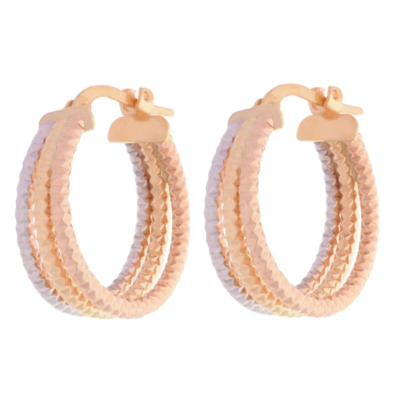گوشواره طلا 18 عیار زنانه طلای مستجابی مدل حلقه ای تراش سه رنگ کد 18