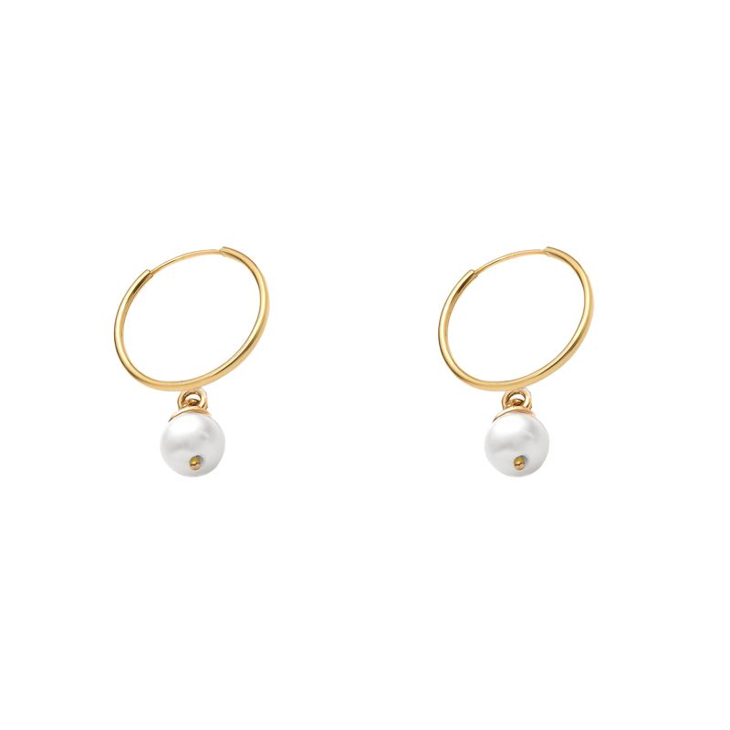 گوشواره طلا 18 عیار زنانه ماوی گالری مدل حلقه ای و مروارید 1