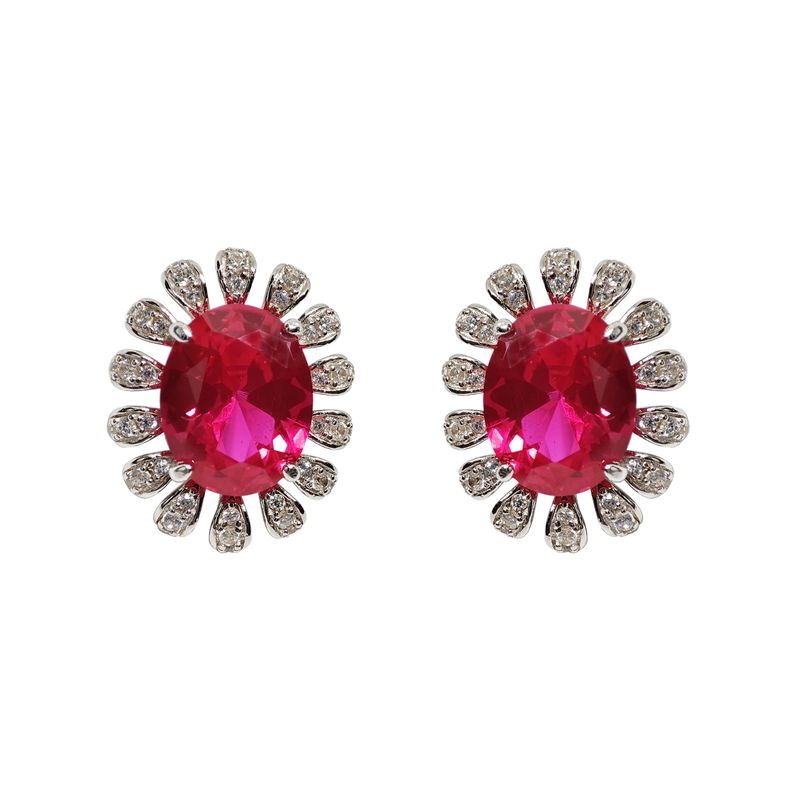 گوشواره میخی نقره زنانه مدل oval ruby